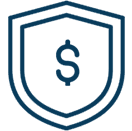 Blue dollar sign inside a shield.